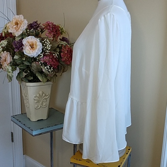 NEW PLUS 2X Top Blouse Peplum Pullover White Lace Sheer Vback Long Sleeve Decree - Picture 5 of 7